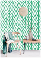Floralplus Peel and Stick Wallpaper Green Herringbone Chevron Watercolor Modern Removable Self Adhesive Wall Mural for Bathroom Bedroom Living Room