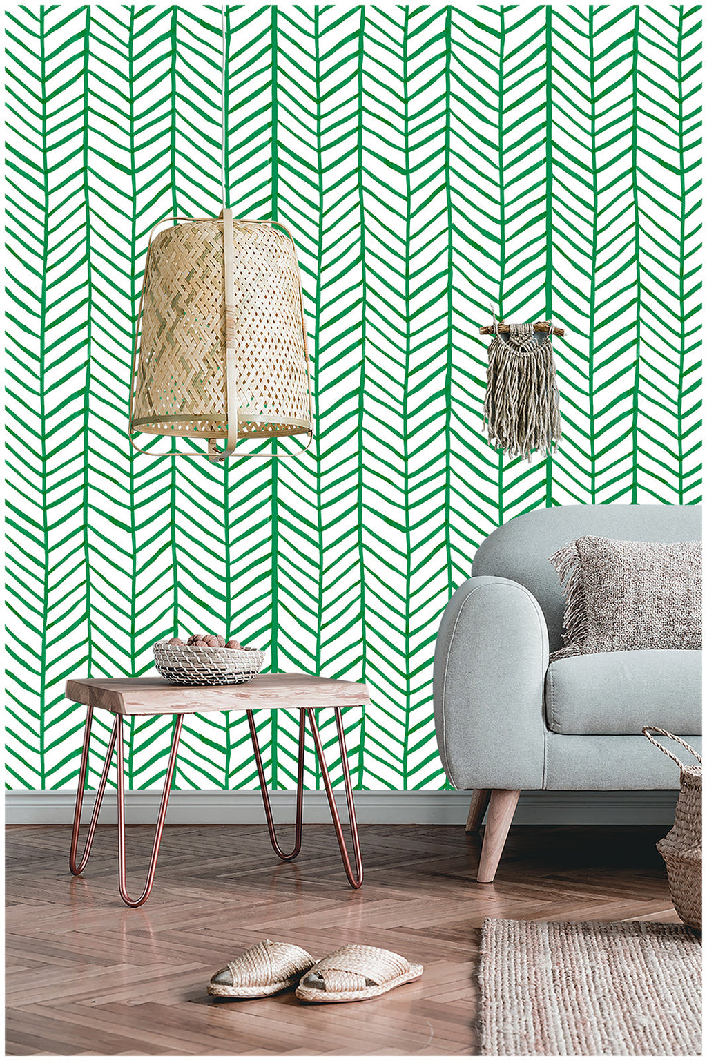 Floralplus Peel and Stick Wallpaper Green Herringbone Chevron Watercolor Modern Removable Self Adhesive Wall Mural for Bathroom Bedroom Living Room