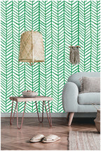 Floralplus Peel and Stick Wallpaper Green Herringbone Chevron Watercolor Modern Removable Self Adhesive Wall Mural for Bathroom Bedroom Living Room