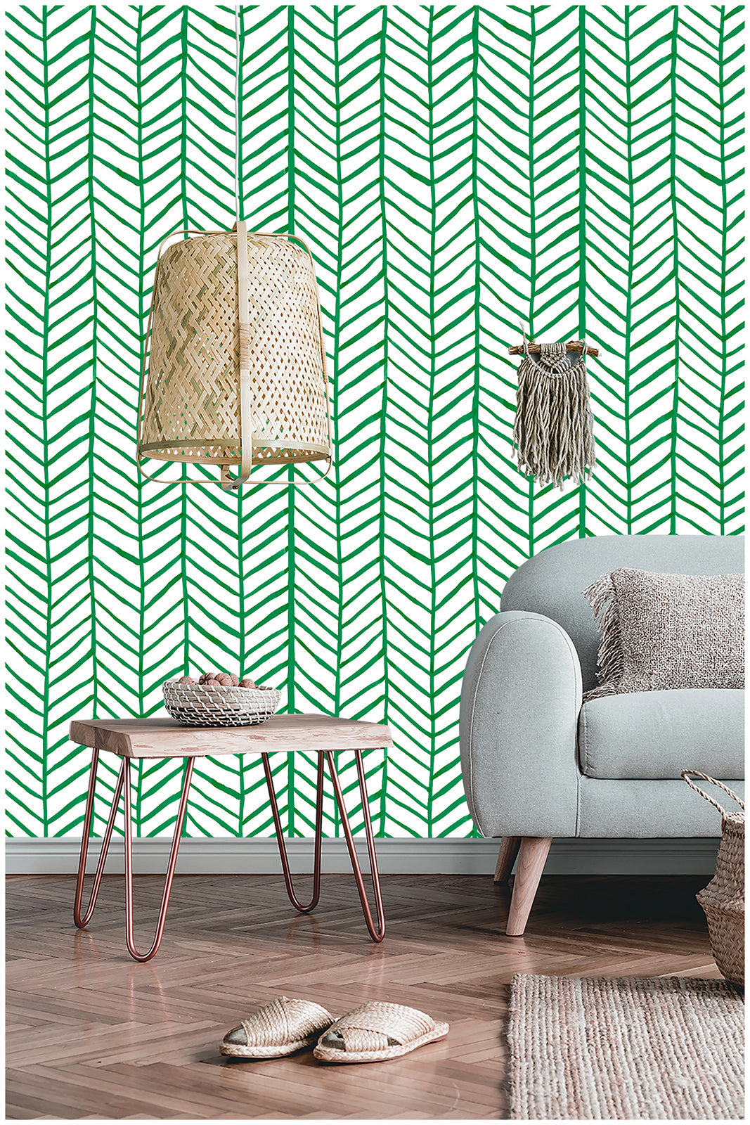 Floralplus Peel and Stick Wallpaper Green Herringbone Chevron Watercolor Modern Removable Self Adhesive Wall Mural for Bathroom Bedroom Living Room