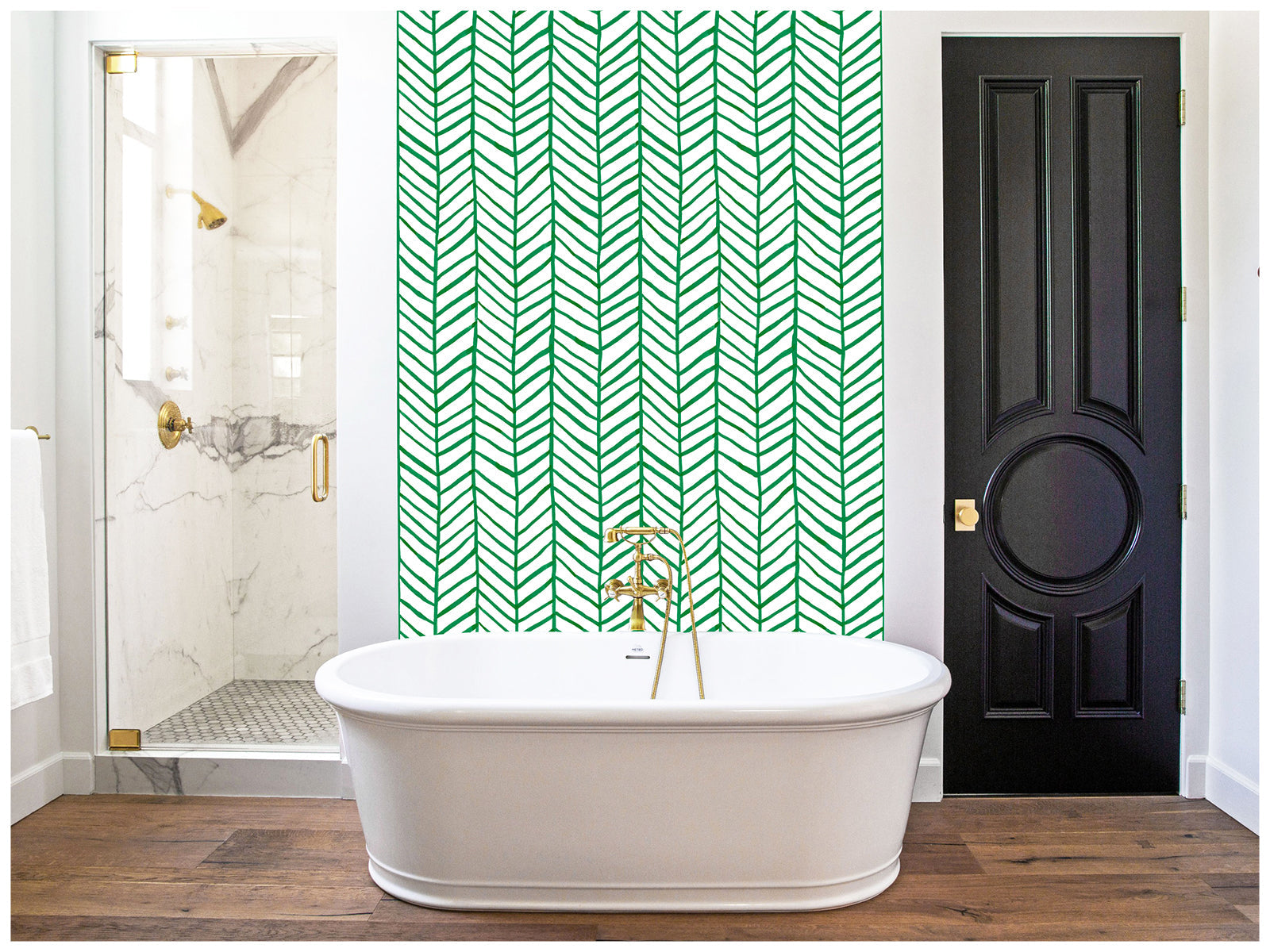 Floralplus Peel and Stick Wallpaper Green Herringbone Chevron Watercolor Modern Removable Self Adhesive Wall Mural for Bathroom Bedroom Living Room