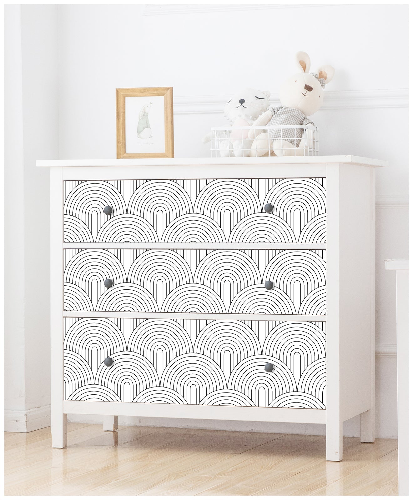 Floralplus Peel and Stick Wallpaper Modern Rainbow Arch Line Art Neutral Gray Black Geometric Removable Self Adhesive Wall Mural for Bathroom Bedroom Nursery