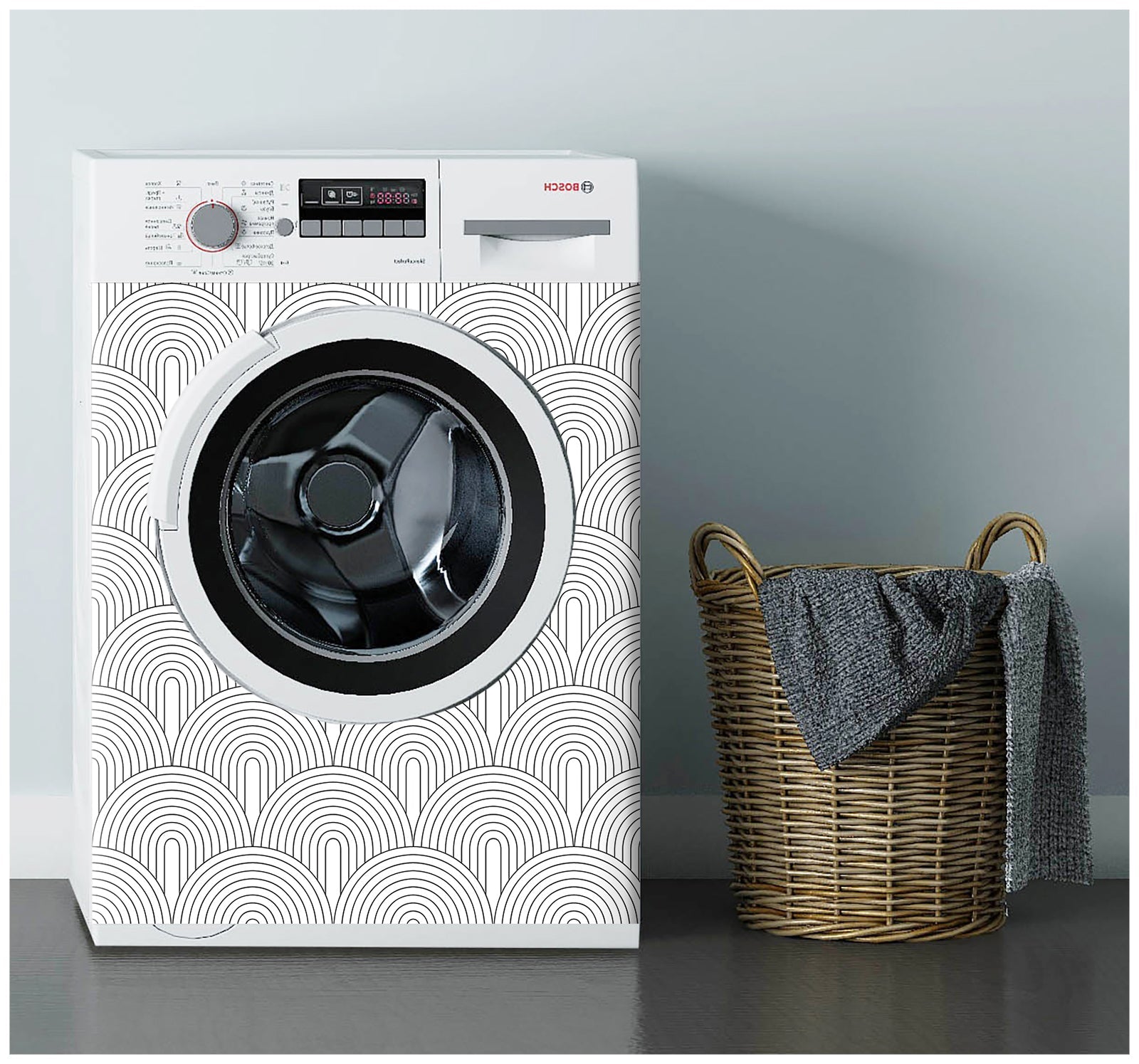 Floralplus Peel and Stick Wallpaper Modern Rainbow Arch Line Art Neutral Gray Black Geometric Removable Self Adhesive Wall Mural for Bathroom Bedroom Nursery