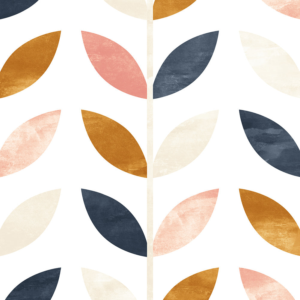 Floralplus Peel and Stick Wallpaper Modern Scandinavian Leaf Pattern Navy Pink Mustard Removable Self Adhesive Wall Mural for Bedroom Nursery Kids Room
