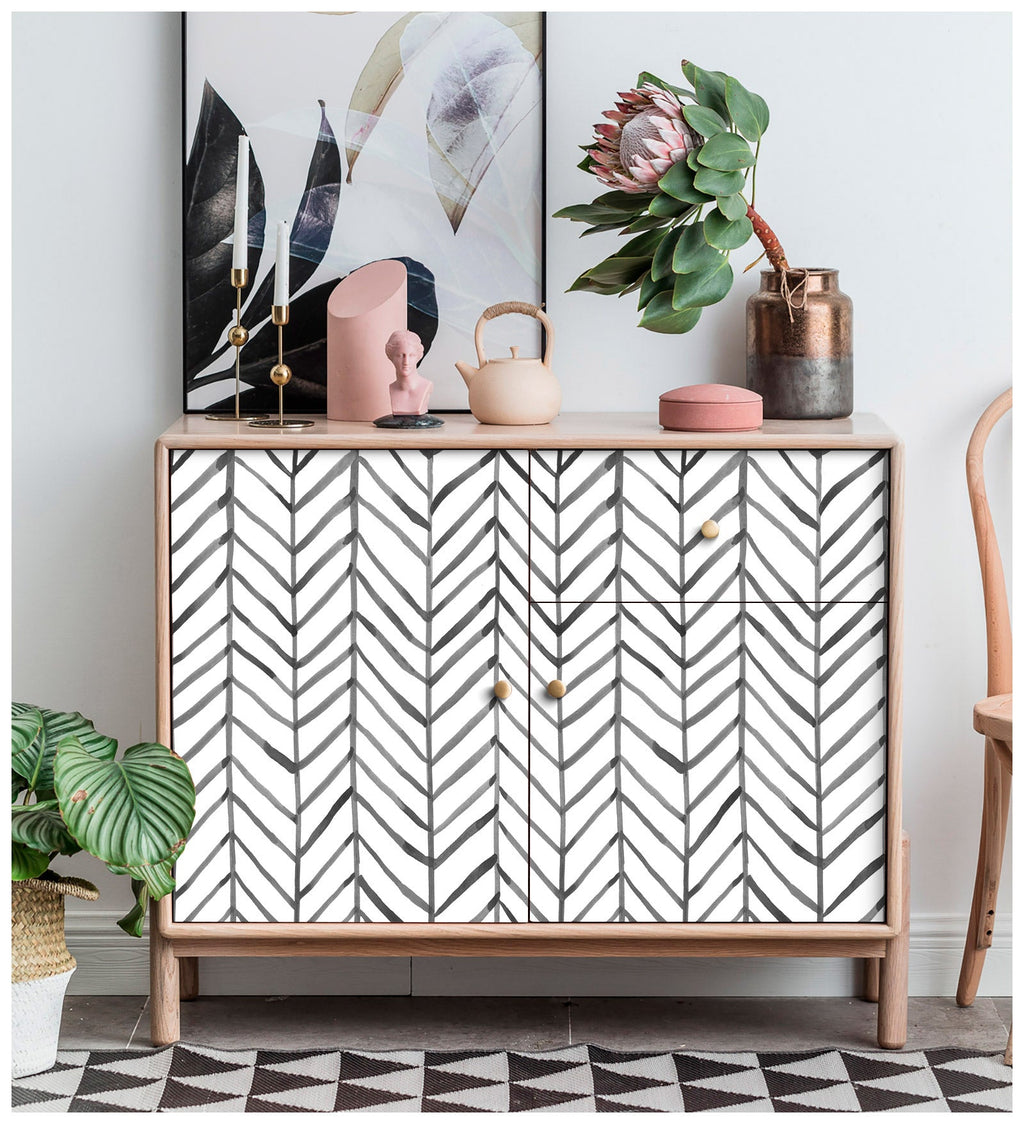 Floralplus Peel and Stick Wallpaper Neutral Gray Herringbone Chevron Watercolor Modern Removable Self Adhesive Wall Mural for Bathroom Bedroom Living Room