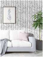 Floralplus Peel and Stick Wallpaper Neutral Gray Herringbone Chevron Watercolor Modern Removable Self Adhesive Wall Mural for Bathroom Bedroom Living Room