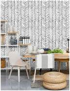 Floralplus Peel and Stick Wallpaper Neutral Gray Herringbone Chevron Watercolor Modern Removable Self Adhesive Wall Mural for Bathroom Bedroom Living Room