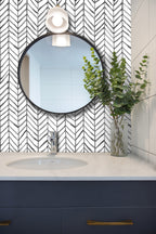 Floralplus Peel and Stick Wallpaper Neutral Gray Herringbone Chevron Watercolor Modern Removable Self Adhesive Wall Mural for Bathroom Bedroom Living Room