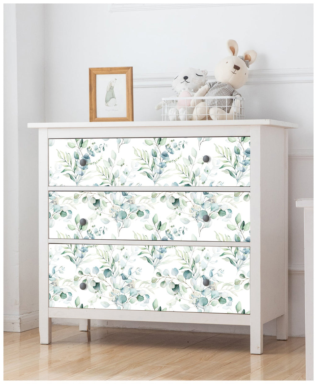 Floralplus Peel and Stick Wallpaper Watercolor Eucalyptus Greenery White Botanical Sage Blue Removable Self Adhesive Wall Mural for Bathroom Bedroom Nursery