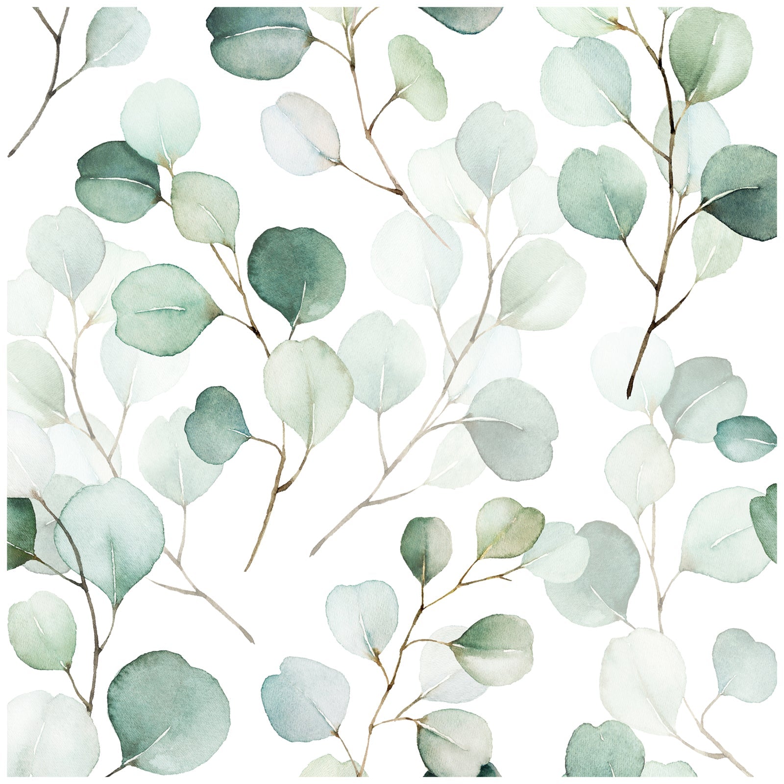 Floralplus Peel and Stick Wallpaper Watercolor Eucalyptus Leaf Sage Green Blue Botanical White Removable Self Adhesive Wall Mural for Bathroom Bedroom Nursery