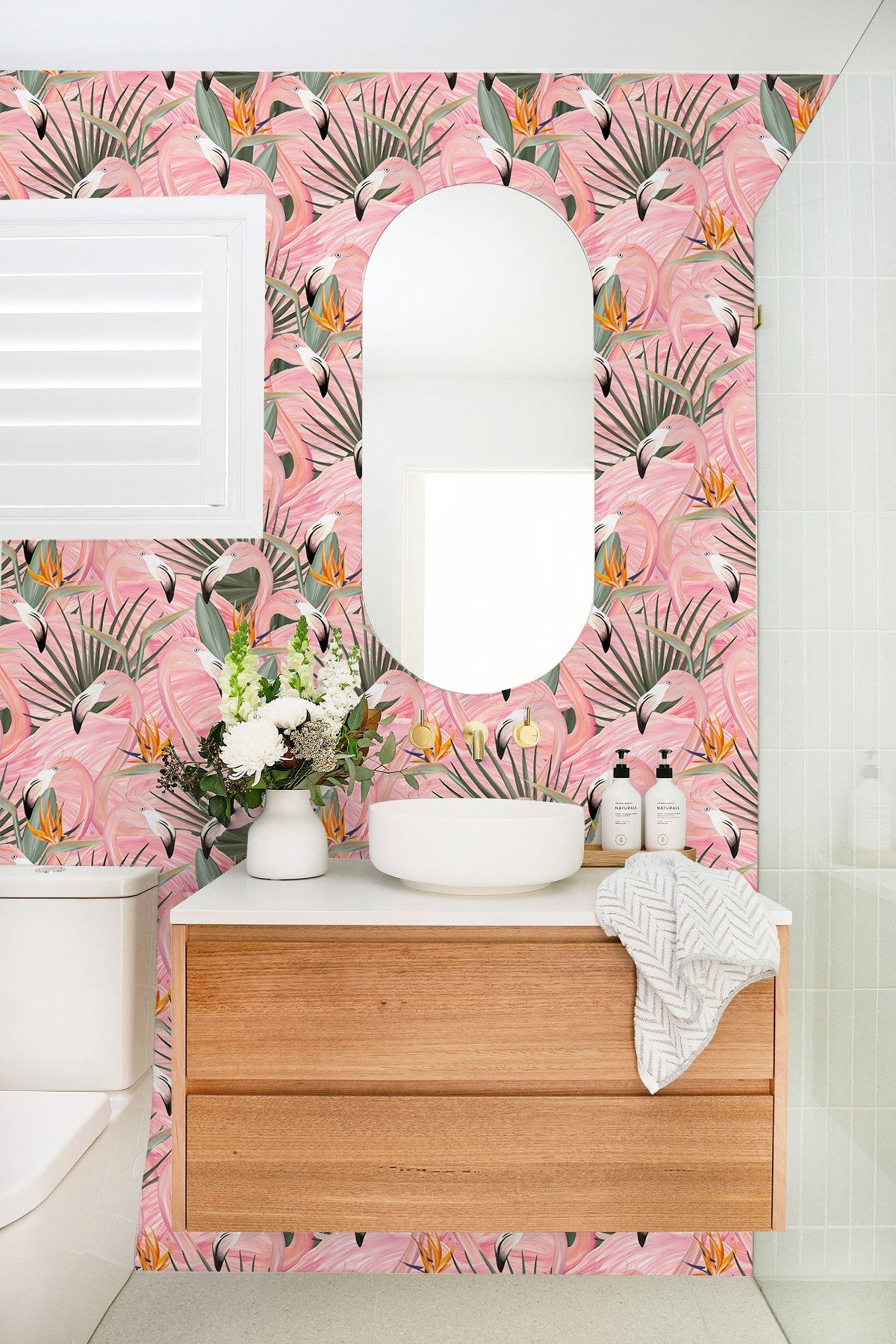 Floralplus Pink Flamingo Tropical Palm Removable Wallpaper