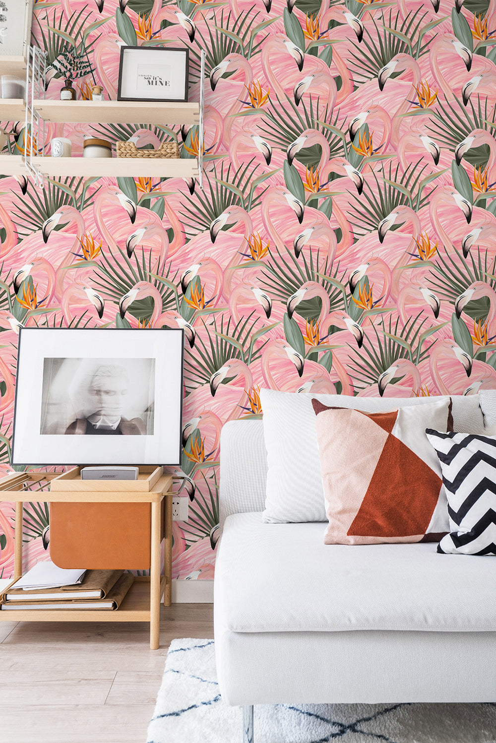 Floralplus Pink Flamingo Tropical Palm Removable Wallpaper