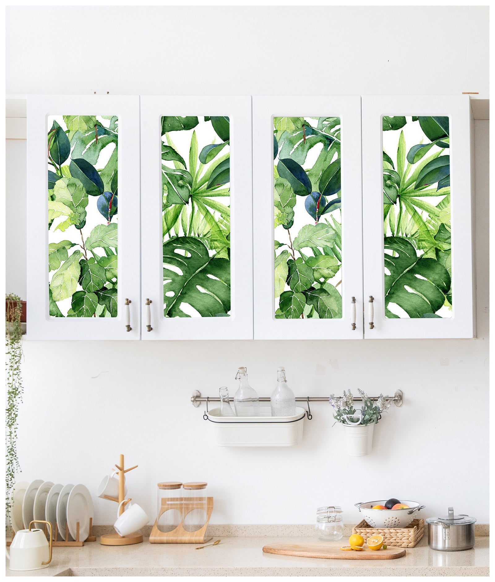 Floralplus Tropical Leaf Wallpaper Peel and Stick Green Watercolor Jungle Botanical Removable Wall Mural Self Adhesive Wall Decor for Bedroom Living Room Bathroom Nursery