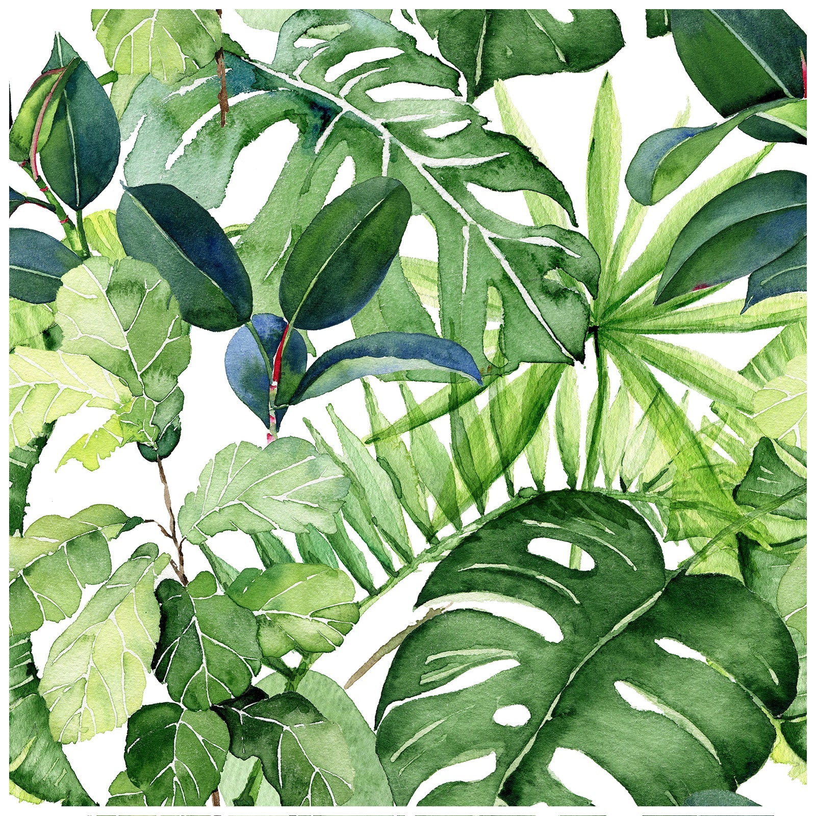 Floralplus Tropical Leaf Wallpaper Peel and Stick Green Watercolor Jungle Botanical Removable Wall Mural Self Adhesive Wall Decor for Bedroom Living Room Bathroom Nursery