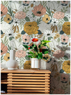 Floralplus Wallpaper Peel and Stick Beige Floral Boho Vintage Wall Decor Bedroom Living Room Bathroom Nursery Removable Mural