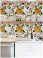 Floralplus Wallpaper Peel and Stick Beige Floral Boho Vintage Wall Decor Bedroom Living Room Bathroom Nursery Removable Mural