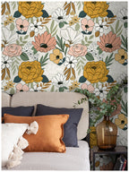 Floralplus Wallpaper Peel and Stick Beige Floral Boho Vintage Wall Decor Bedroom Living Room Bathroom Nursery Removable Mural