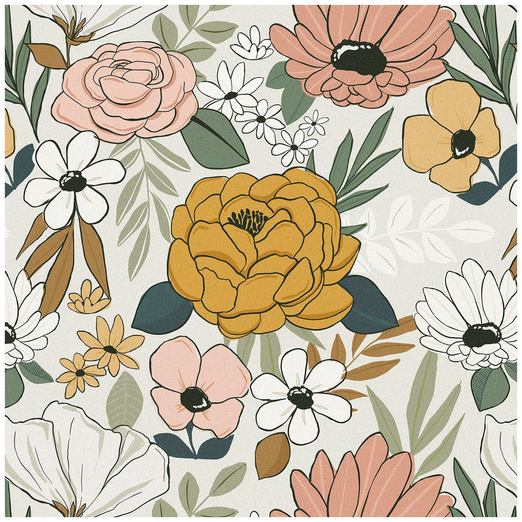 Floralplus Wallpaper Peel and Stick Beige Floral Boho Vintage Wall Decor Bedroom Living Room Bathroom Nursery Removable Mural