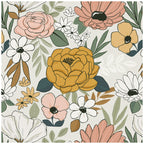 Floralplus Wallpaper Peel and Stick Beige Floral Boho Vintage Wall Decor Bedroom Living Room Bathroom Nursery Removable Mural