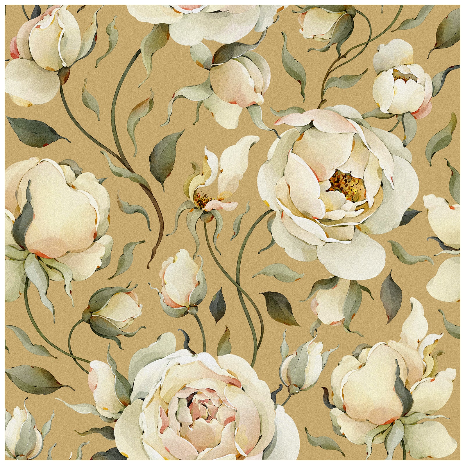 Floralplus Wallpaper Peel and Stick Beige Peony Floral Vintage Wall Decor Bedroom Living Room Bathroom Nursery Removable Mural