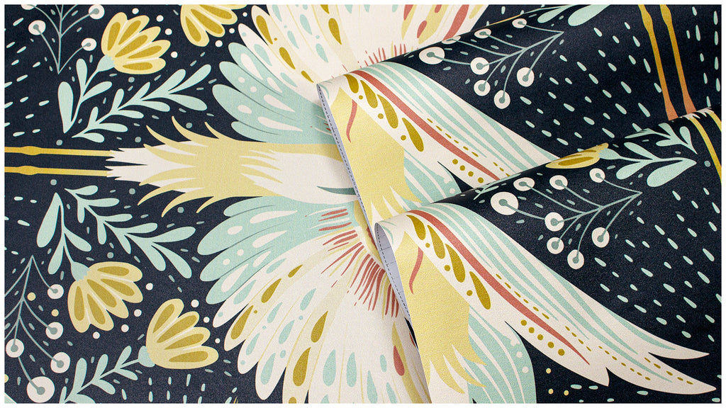 Floralplus Wallpaper Peel and Stick Bird Floral Boho Dark Green Cream Gold Retro Wall Decor Living Room Bedroom Bathroom Removable Mural