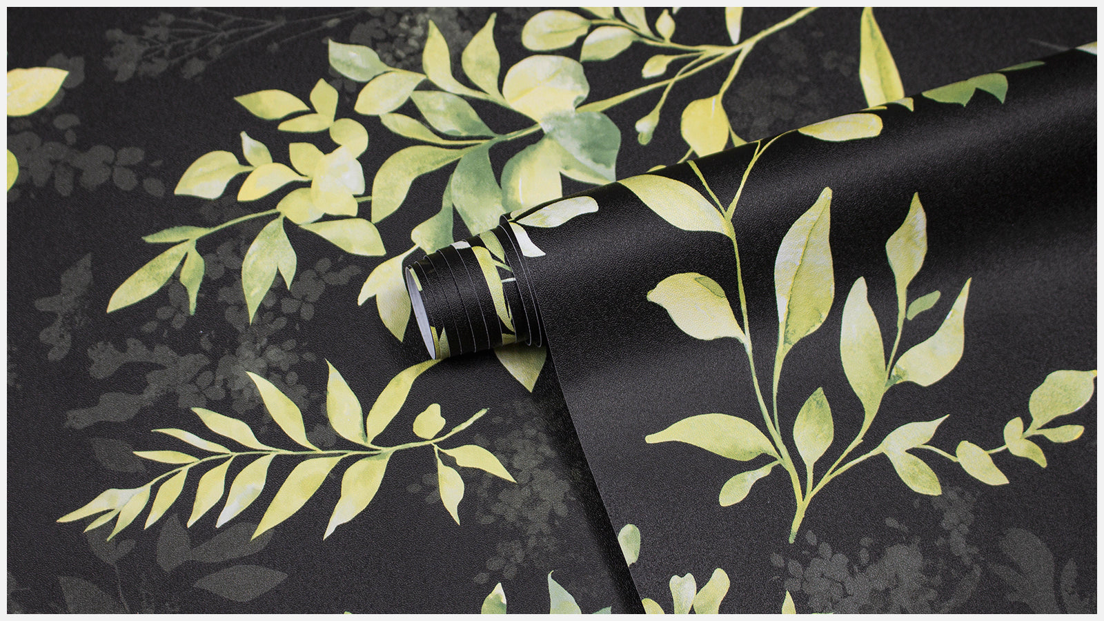 Floralplus Wallpaper Peel and Stick Black Botanical Green Leaf Removable Wall Mural Self Adhesive Jungle Plant Wall Decor Bathroom Bedroom Accent