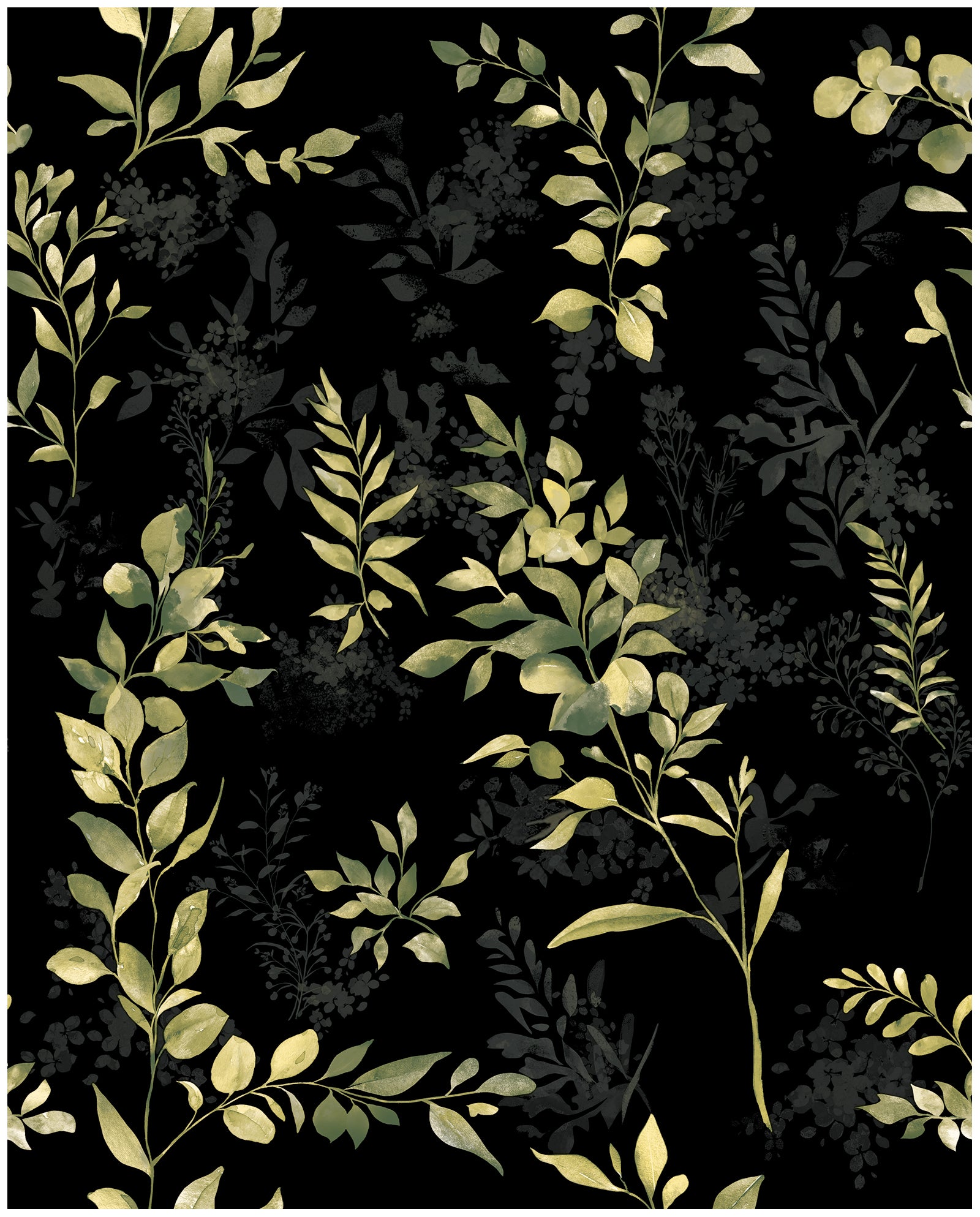 Floralplus Wallpaper Peel and Stick Black Botanical Green Leaf Removable Wall Mural Self Adhesive Jungle Plant Wall Decor Bathroom Bedroom Accent
