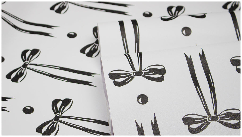 Floralplus Wallpaper Peel and Stick Black Bow Ribbon Aesthetic Girly Bedroom Vanity Nursery Removable Self Adhesive Wall Decor Mural

