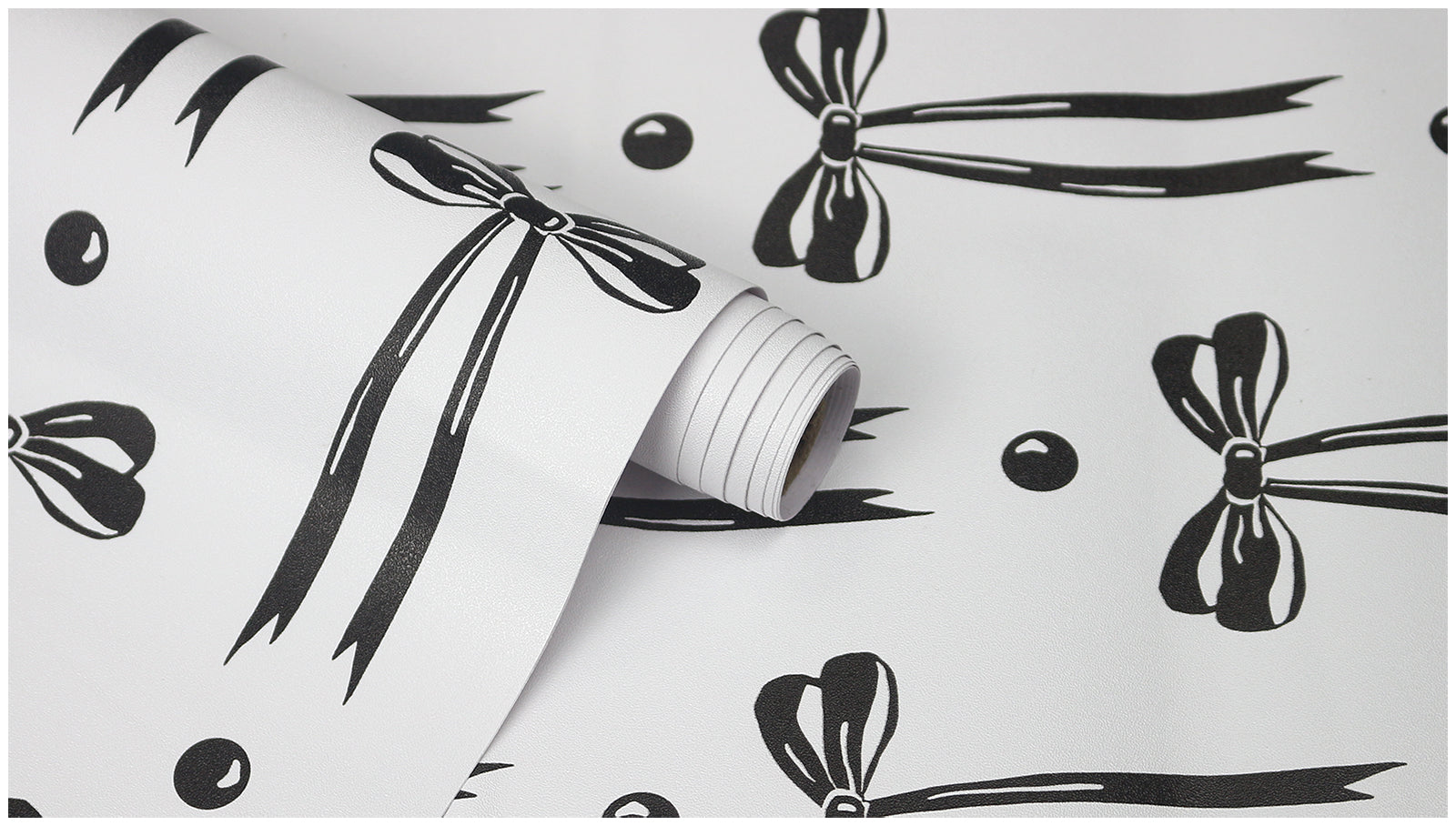 Floralplus Wallpaper Peel and Stick Black Bow Ribbon Aesthetic Girly Bedroom Vanity Nursery Removable Self Adhesive Wall Decor Mural
