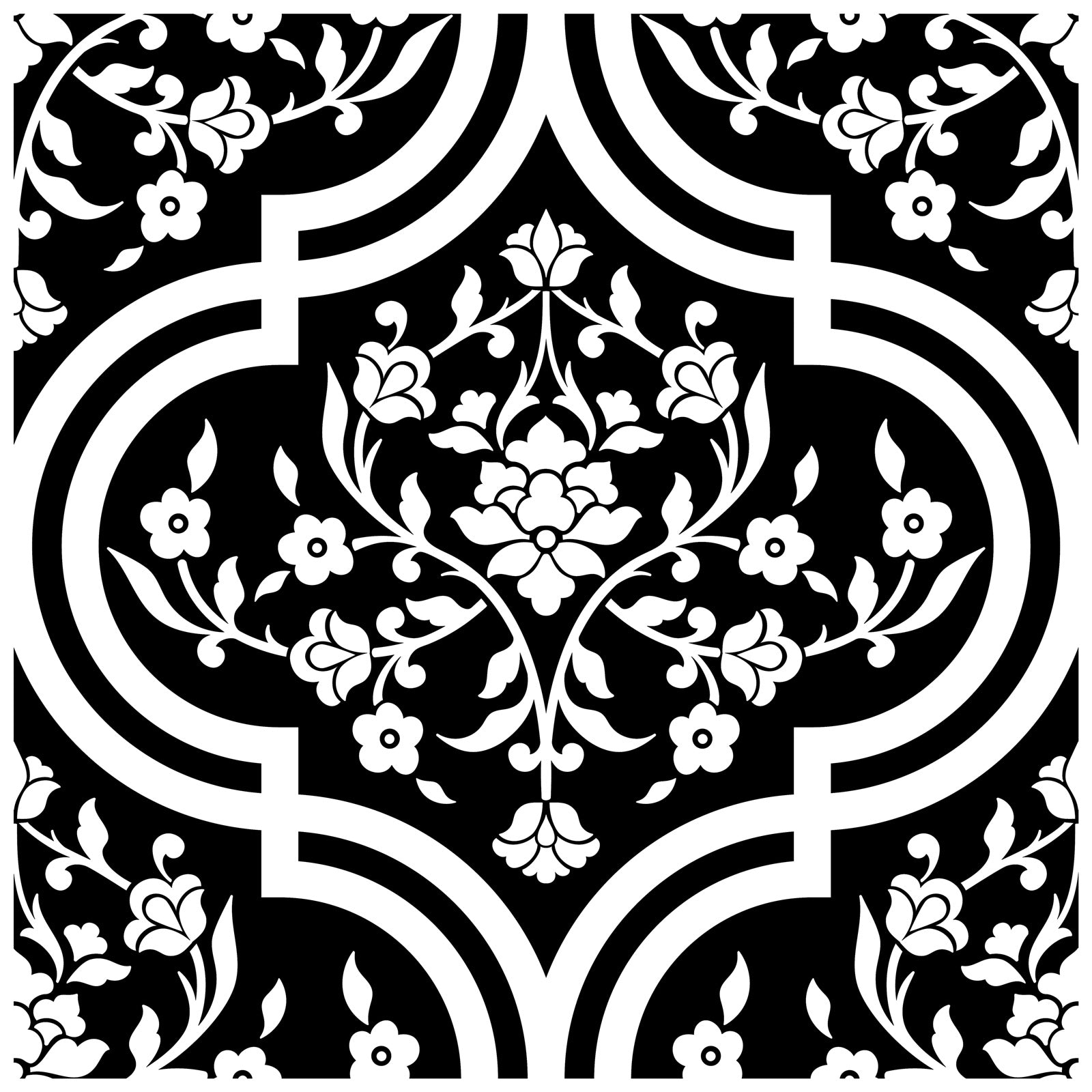 Floralplus Wallpaper Peel and Stick Black White Moroccan Floral Tile Vintage Boho Modern Farmhouse Wall Decor Bathroom Kitchen Removable Mural