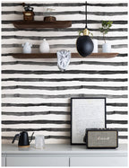 Floralplus Wallpaper Peel and Stick Black White Watercolor Stripe Modern Minimalist Wall Decor Bathroom Bedroom Nursery Removable Mural