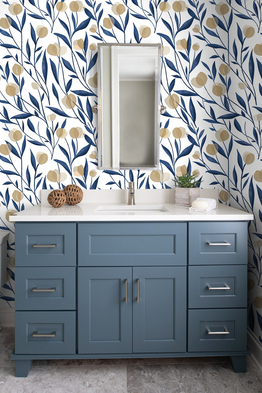 Floralplus Wallpaper Peel and Stick Blue Botanical Floral Wall Decor Modern Watercolor Flower Removable Wallpaper Self Adhesive Wall Mural for Bedroom Living Room Bathroom