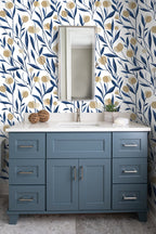 Floralplus Wallpaper Peel and Stick Blue Botanical Floral Wall Decor Modern Watercolor Flower Removable Wallpaper Self Adhesive Wall Mural for Bedroom Living Room Bathroom