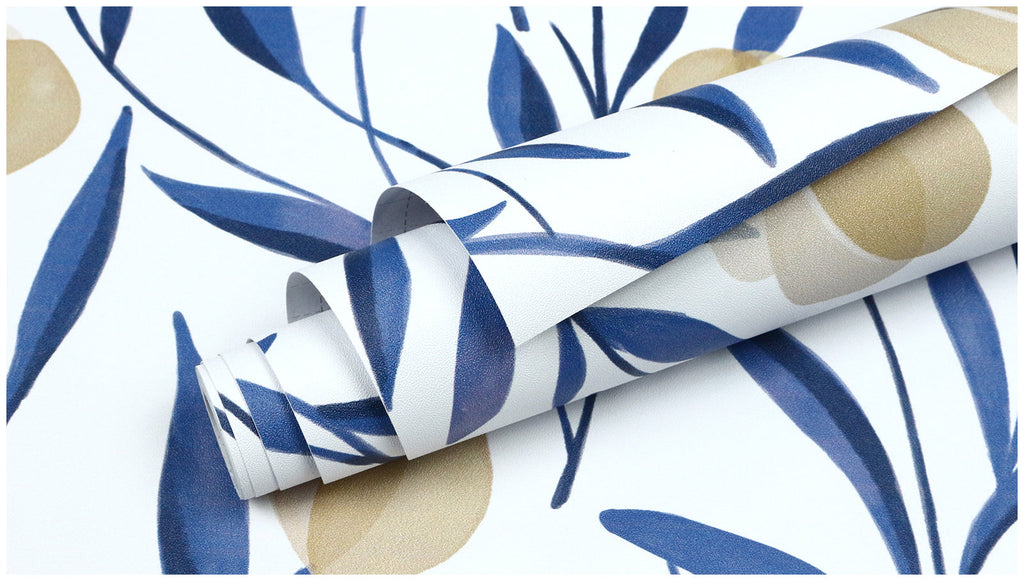 Floralplus Wallpaper Peel and Stick Blue Botanical Floral Wall Decor Modern Watercolor Flower Removable Wallpaper Self Adhesive Wall Mural for Bedroom Living Room Bathroom