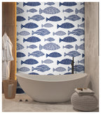 Floralplus Wallpaper Peel and Stick Blue Fish Coastal Kids Bathroom Nautical Ocean Wall Decor Removable Self Adhesive Mural