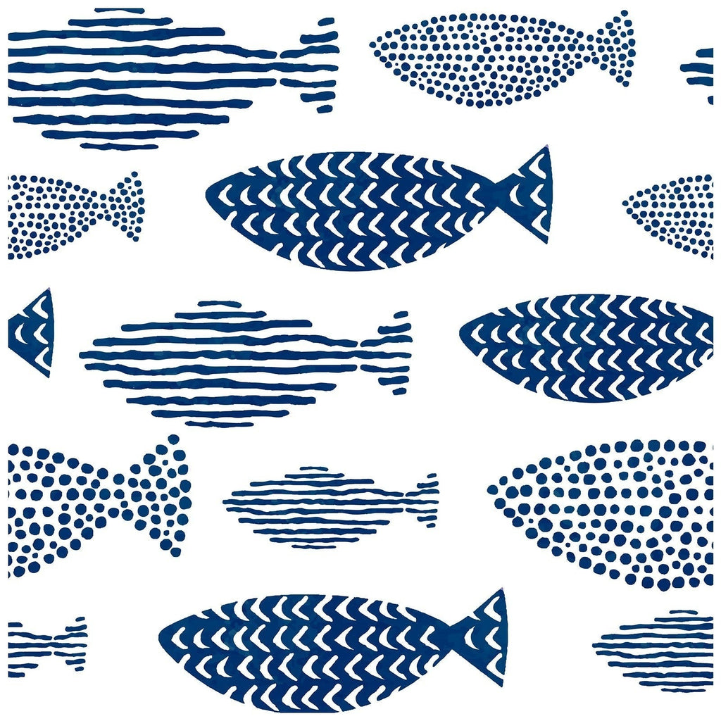 Floralplus Wallpaper Peel and Stick Blue Fish Coastal Kids Bathroom Nautical Ocean Wall Decor Removable Self Adhesive Mural