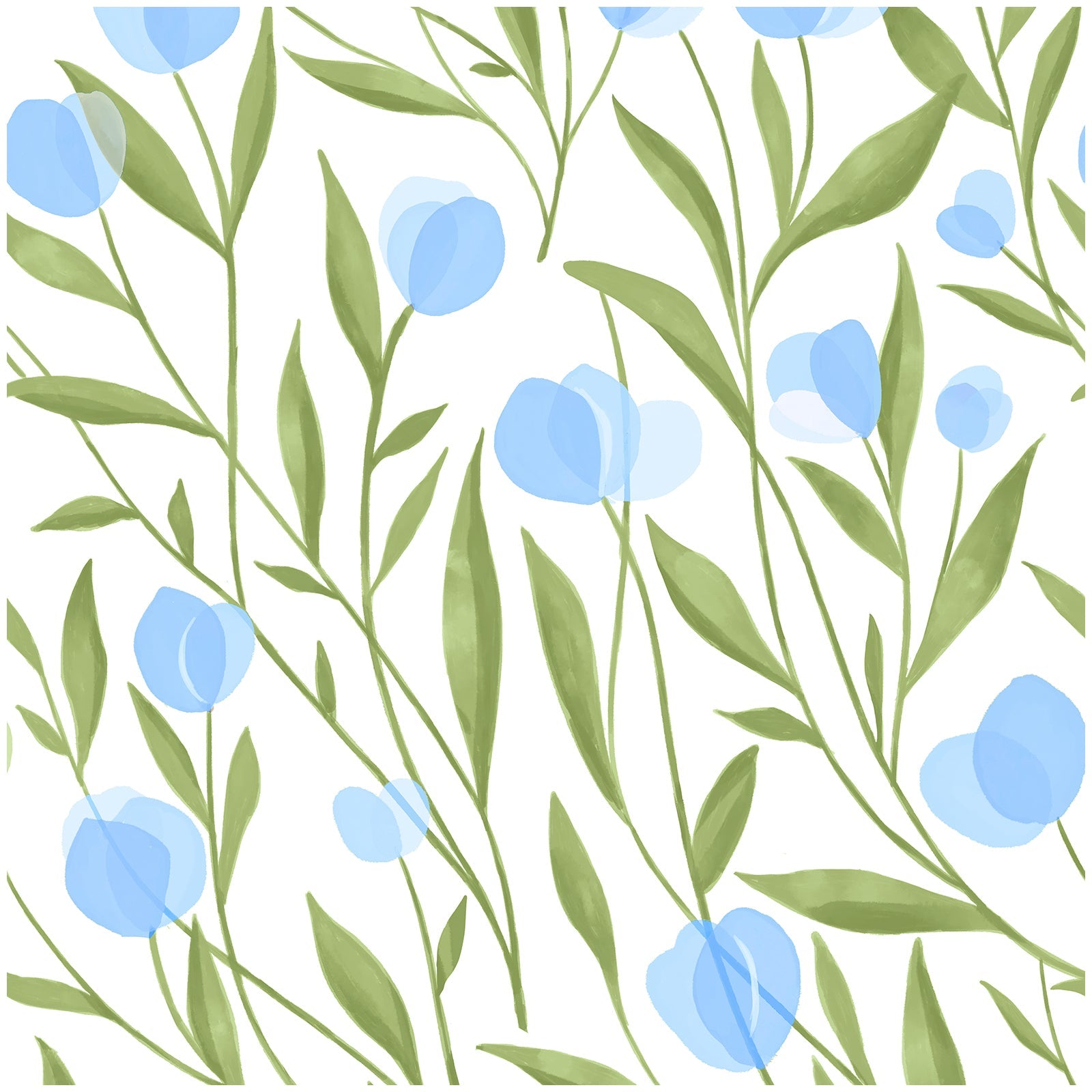 Floralplus Wallpaper Peel and Stick Blue Green Botanical Floral Watercolor Flower Wall Decor Modern Removable Wallpaper Self Adhesive Wall Mural for Bedroom Living Room Nursery Bathroom
