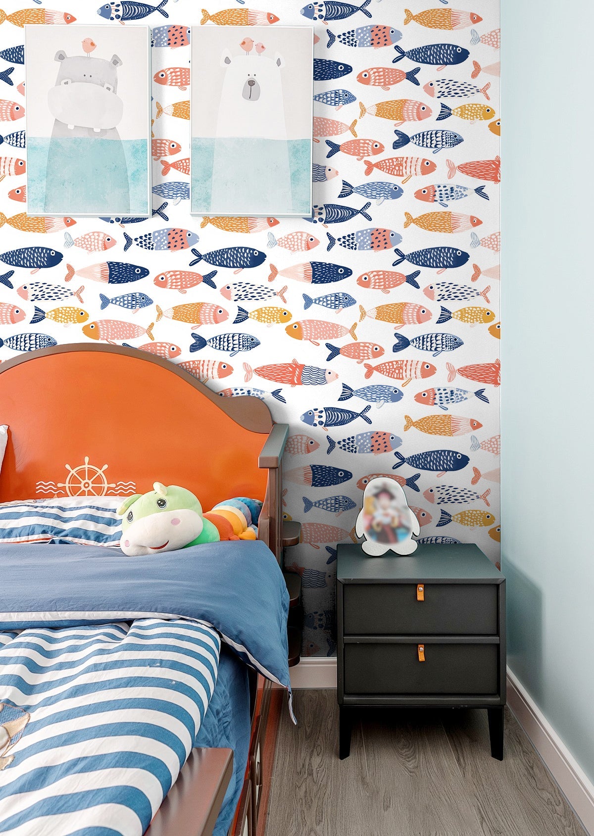 Floralplus Wallpaper Peel and Stick Colorful Fish Ocean Kids Bathroom Nursery Removable Wall Decor Playroom Self Adhesive