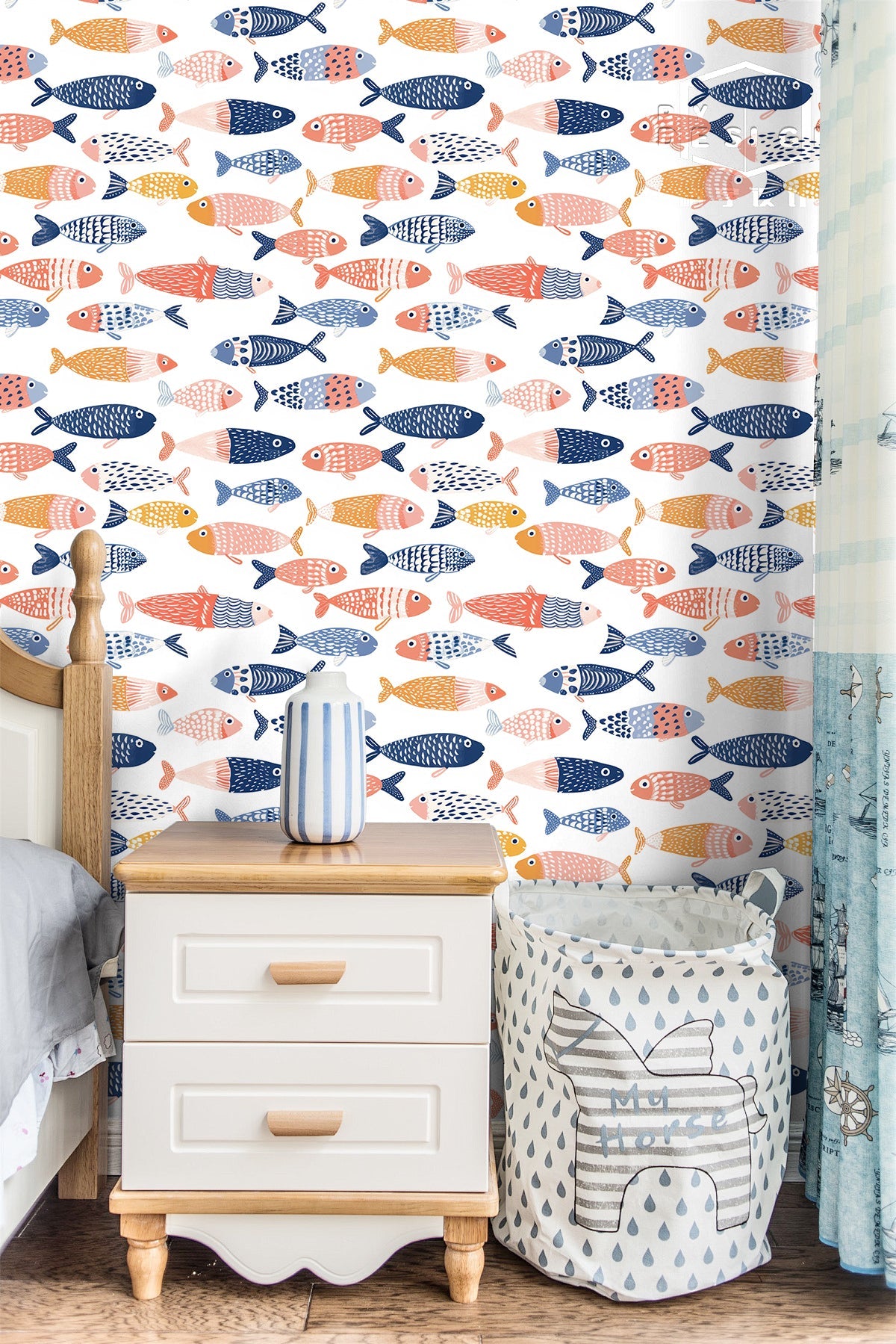 Floralplus Wallpaper Peel and Stick Colorful Fish Ocean Kids Bathroom Nursery Removable Wall Decor Playroom Self Adhesive