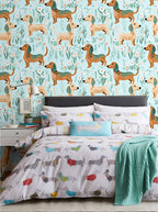 Floralplus Wallpaper Peel and Stick Dachshund Dog Kids Nursery Playroom Pet Lover Removable Wall Decor Mint Green Self Adhesive Mural
