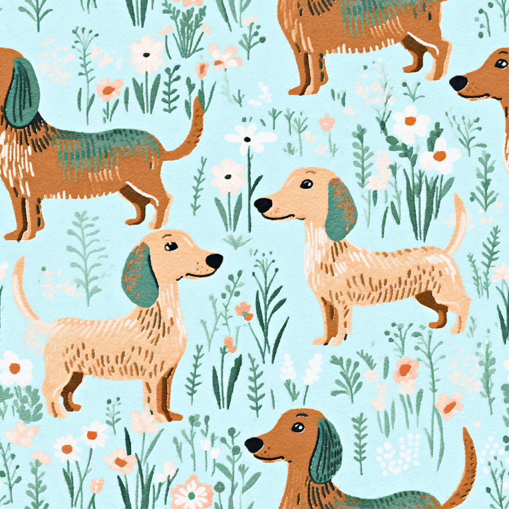 Floralplus Wallpaper Peel and Stick Dachshund Dog Kids Nursery Playroom Pet Lover Removable Wall Decor Mint Green Self Adhesive Mural