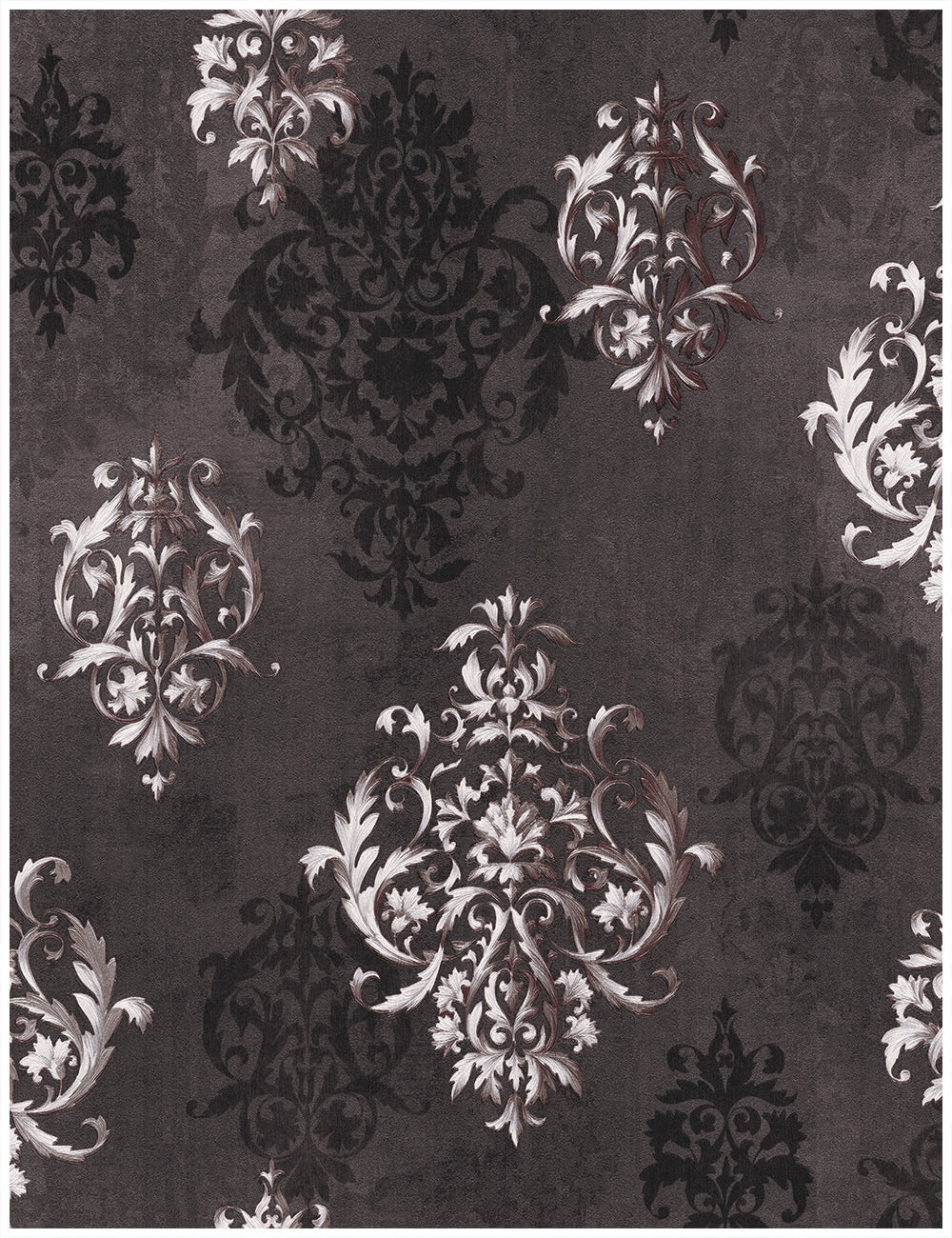Floralplus Wallpaper Peel and Stick Damask Baroque Dark Grey Black Vintage Wall Decor Living Room Bedroom Bathroom Removable Self Adhesive Mural