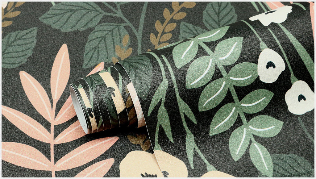 Floralplus Wallpaper Peel and Stick Dark Floral Botanical Green Beige Blush Vintage Garden Wall Decor Removable Mural for Bedroom Living Room Bathroom