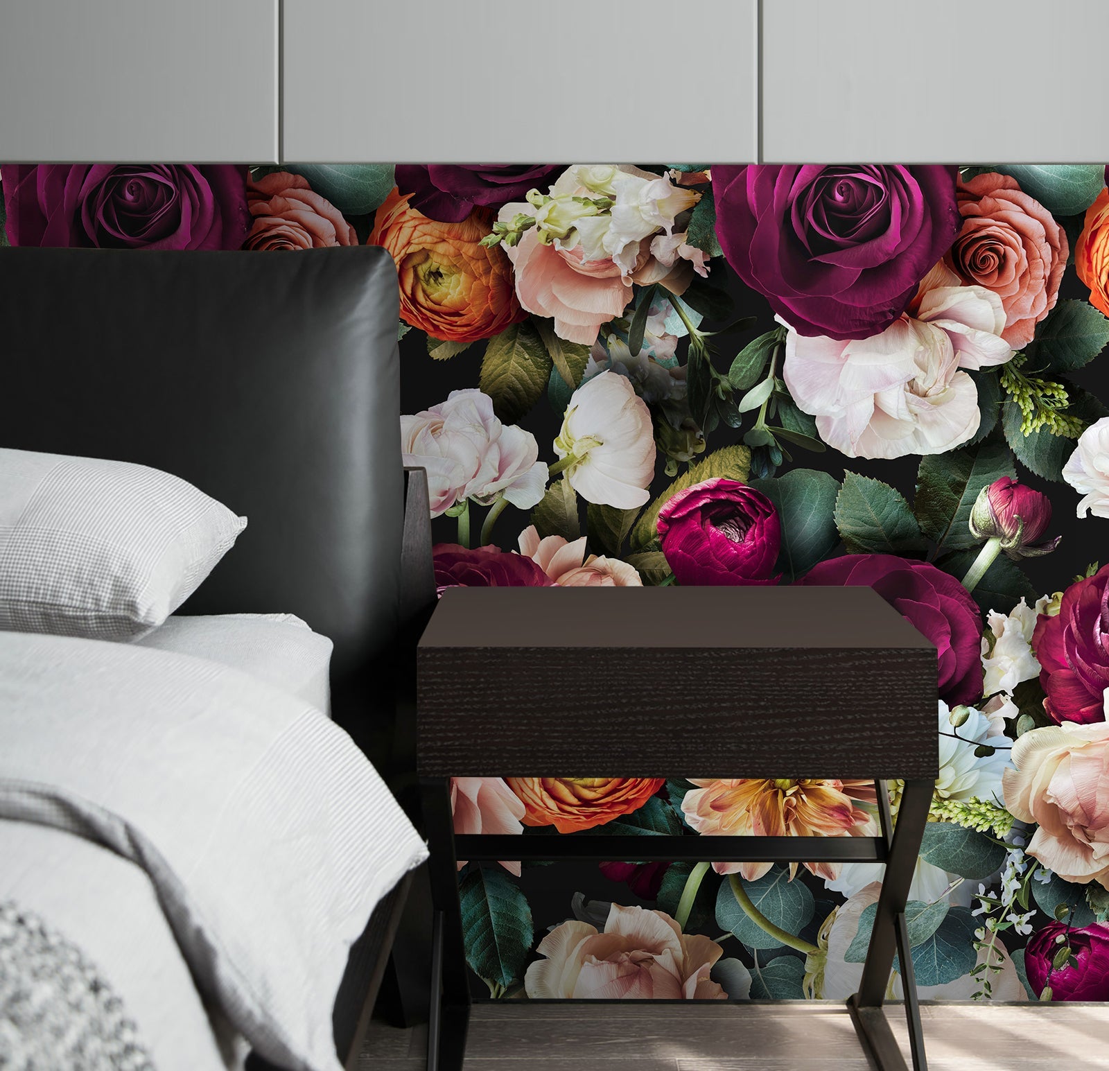 Floralplus Wallpaper Peel and Stick Dark Moody Floral Black Burgundy Blush Vintage Botanical Wall Decor Bathroom Bedroom Removable Mural