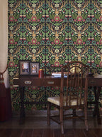 Floralplus Wallpaper Peel and Stick Deer Floral Boho Folk Art Dark Green Removable Wall Mural for Nursery Kids Room Bedroom