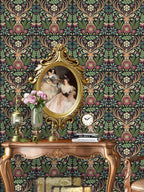 Floralplus Wallpaper Peel and Stick Deer Floral Boho Folk Art Dark Green Removable Wall Mural for Nursery Kids Room Bedroom