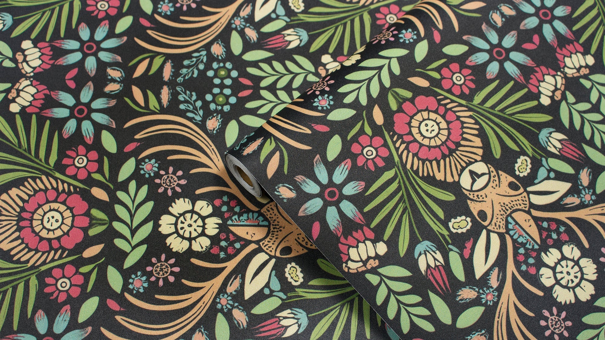 Floralplus Wallpaper Peel and Stick Deer Floral Boho Folk Art Dark Green Removable Wall Mural for Nursery Kids Room Bedroom