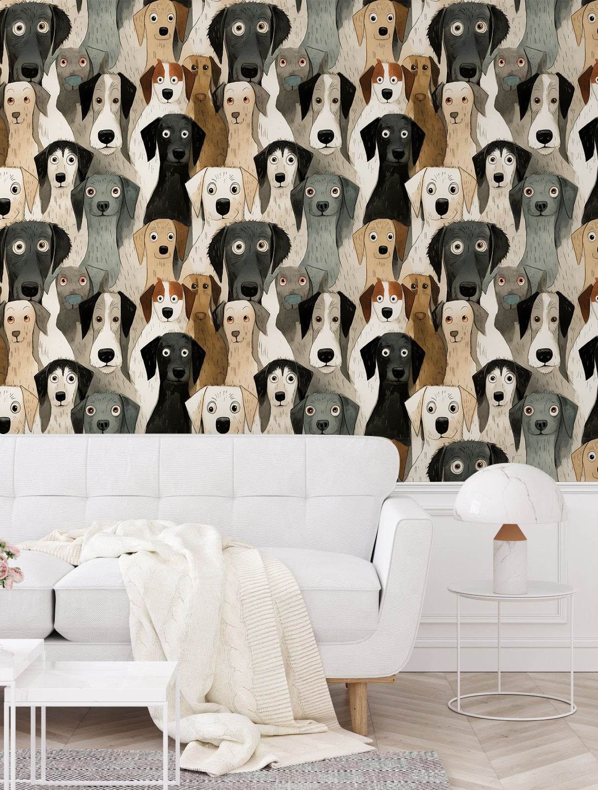 Floralplus Wallpaper Peel and Stick Dog Pattern Kids Puppy Cartoon Pet Lover Neutral Removable Wall Mural Nursery Playroom Bedroom Decor
