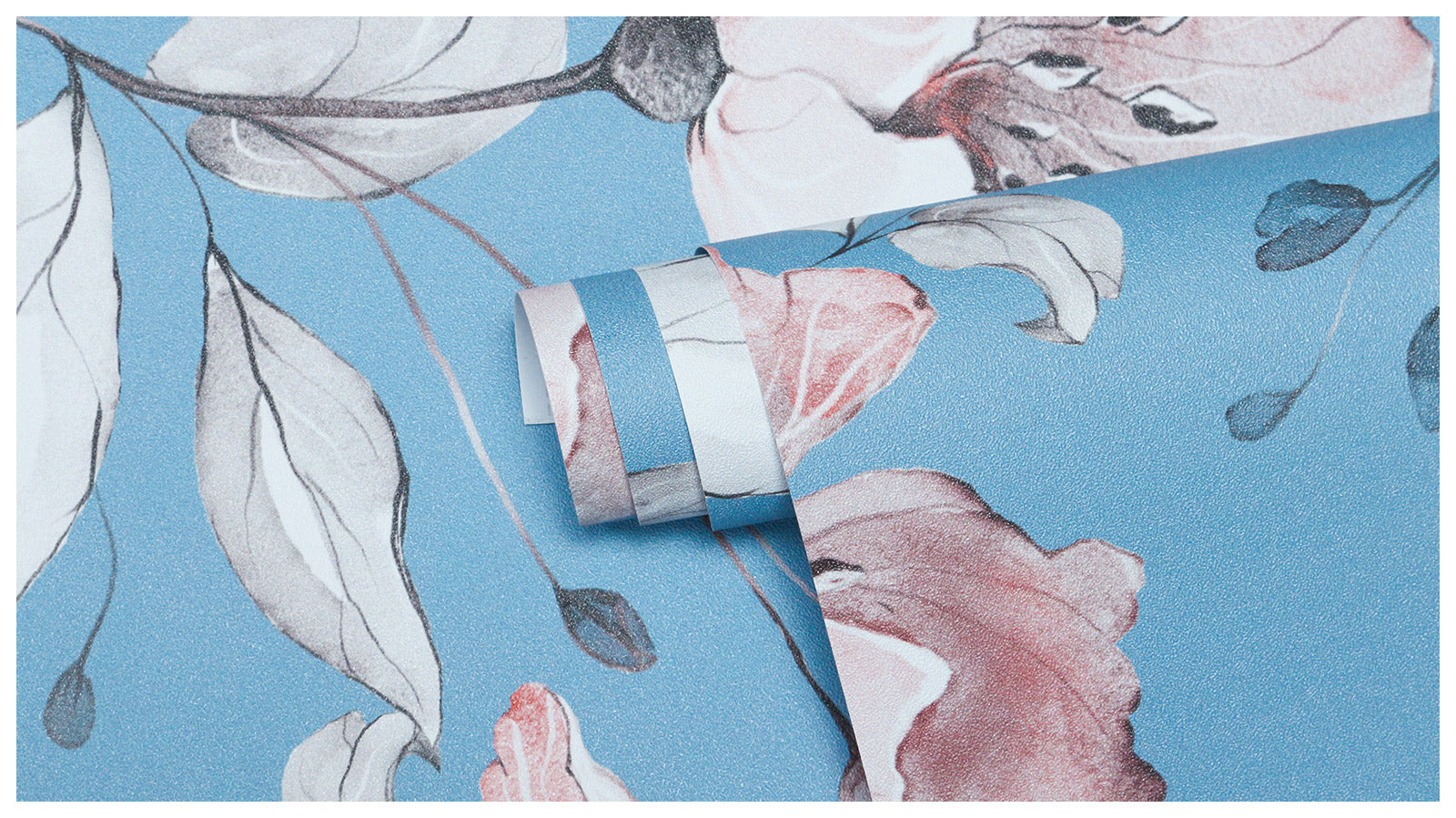 Floralplus Wallpaper Peel and Stick Dusty Blue Blush Floral Watercolor Vintage Flower Wall Mural Removable Wall Decor for Bedroom Living Room Bathroom Nursery