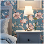 Floralplus Wallpaper Peel and Stick Dusty Blue Blush Floral Watercolor Vintage Flower Wall Mural Removable Wall Decor for Bedroom Living Room Bathroom Nursery